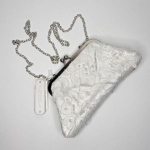Edgehill Collection white beaded purse, white bridal handbag, mini handbag